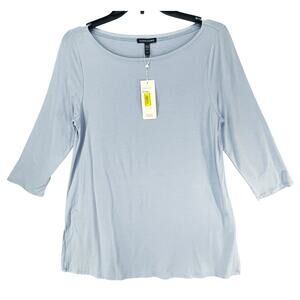 Eileen Fisher Top Womens S Blue Tencel Jersey Boat Neck LongTunic Shirt
